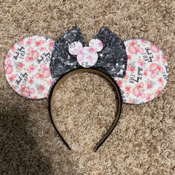 Accessories - Floral Sequin Mouse Ears Headband